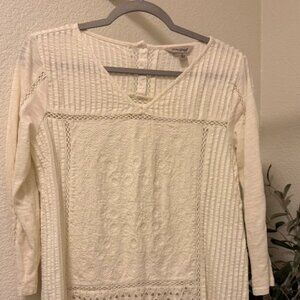 Cream Lace Panel Long-Sleeve Top with Back Button Detail – Lucky Brand, Size S